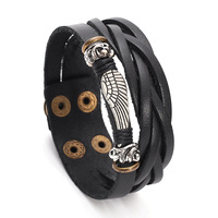 Bracelet Manchette Aile d'Ange en Cuir PU Marron Multi-Tours pour Hommes et Femmes, Accessoire Vintage Bohème – Vente en Gros