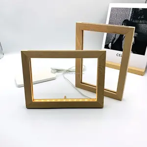 Custom Modern Bedroom Desk Decoration Square Picture Frame Photo Table Lamp Led Anime 3d Acrylic Illusion Wooden Night Light USB