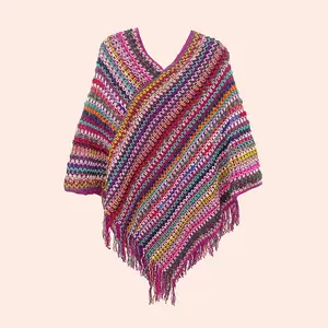 New Winter Women's Fashion Casual Shawl Crochet Bohemian Style Colorful Fringe Outdoor Travel Knitted Slit Scarf Shawl