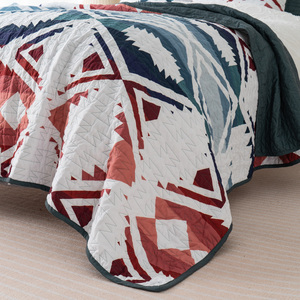 طقم أغطية سرير بنمط غربي ونسيج أزتك، لحاف مبطن من الألياف الدقيقة بنقوش هندسية، غطاء سرير بوهيمي - Product Image 2