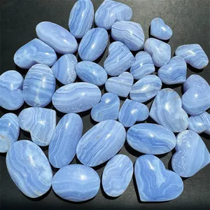 Wholesale Hot Selling Crystal Crafts Natural Blue Lace Agate Palm Heart For Gifts