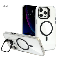 Coque de téléphone magnétique transparente anti-jaunissement pour iPhone 16 15 14 Pro Max, compatible avec la charge sans fil, antichoc, avec béquille pour appareil photo