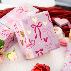 Pink Valentine's Day gift wrapping <b>paper</b> heart shaped bow gift wrapping <b>paper</b> wedding wrapping <b>paper</b> lover's gift wrapping <b>paper</b> - Product Image 2