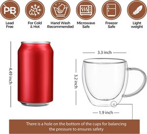แก้วกาแฟ แก้วชา แก้วลาเต้ แก้วน้ำผลไม้ แบบสองชั้น ขนาด 250 มล. 350 มล. 8.5 ออนซ์ 12 ออนซ์ พร้อมหูจับ ได้รับการรับรอง - Product Image 5