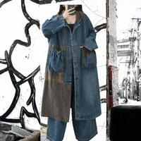 Manteau en jean pour femme, veste longue ample, style vintage décontracté, vêtement d'extérieur oversize pour l'automne