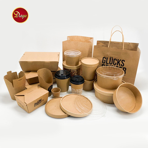 Lunch Box Custom Printed Kraft Paper Food Packaging Take Away Lunch Box And Salad Soup Bowl Coffee Cup