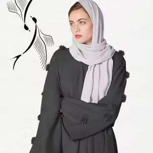 Abaya马来西亚中东穆斯林开衫3D印花穆斯林落地长袍穆斯林女装