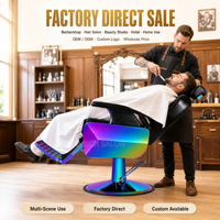 Chaise de barbier hydraulique 360 °   Fauteuil de barbier inclinable et rotatif en chrome arc-en-ciel avec appui-tête pour salon de coiffure, prix de gros