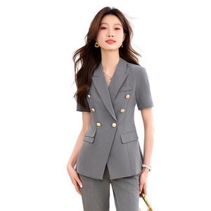 Women's Professional Short Sleeve Suit Set Summer Office Lady Breathable Polyester Workwear - Product Image 5
