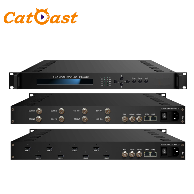 Низкая задержка 8 в 1 HDMI SDI ASI вход MPEG4 AVC H264 IP ASI выход MPTS SPTS HD IPTV энкодер