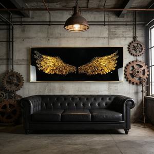 Venta al por mayor de fábrica: Cuadro de pared personalizado con diseño de ala dorada y paisaje, arte de pared LED de porcelana de cristal para sala de estar, impresión HD - Product Image 3