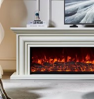 Meuble TV électrique noir avec foyer, 2 portes latérales, console de rangement avec flamme simulée pour villa, maison d'hôtes, hôtel, appartement