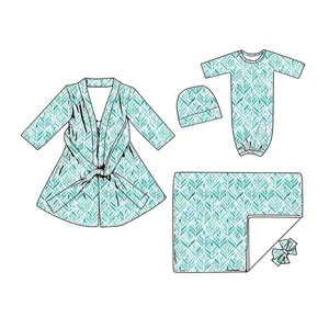 5er Pack 230GSM Custom Digitaldruck Modal Mama und ich Robe und Swaddle Set Mutterschaft Robe und Matching Baby Set Krankenhaus arbeit a