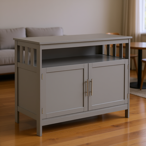 Gray 2-Level Console <b>Table</b> With Open Shelf Wooden Buffet For Kitchen And Dining Room Storage Modern Living Room Furniture - Product Image 2