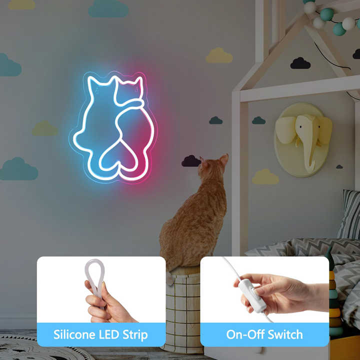 Popxstar  Cat Neon Light for Wall Decoration Moon Cat Star LED Light Sign Suitable for Room Home Party Birthday Beer Sign- USB Powered main image 1