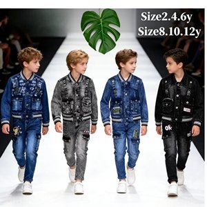 Modello YQ309 da 10,5 Dollari, Autunno, Età 6-12, Completo in Denim per Ragazzi, Set di Abbigliamento Cowboy per Bambini - Product Image 1