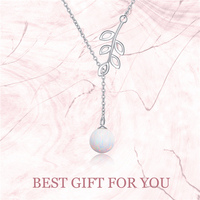 Vente d'usine 925 Sterling Silver Leaf Opal Ball Long Chain Y Collier pour les femmes