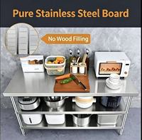 Meja Kerja Dapur Stainless Steel Tebal Tiga Tingkat Dua Lapis, Alas Potong, Stasiun Pengemasan, Persiapan