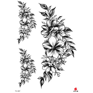 Autocollant de tatouage temporaire à transfert d'eau motif fleur personnalisé, encre noire, design d'art corporel, vente en gros - Product Image 4