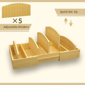 Bamboo <b>Storage</b> <b>Box</b> Extendable <b>Drawer</b> Compartmentalized Lid Organizer For Kitchen Container Lids - Product Image 3