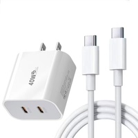 Adaptor Charger Cepat 40W Dual-Port Tipe-C Pd untuk Perjalanan, Charger Ponsel Portabel, Kompatibel EU/US untuk iPhone 15