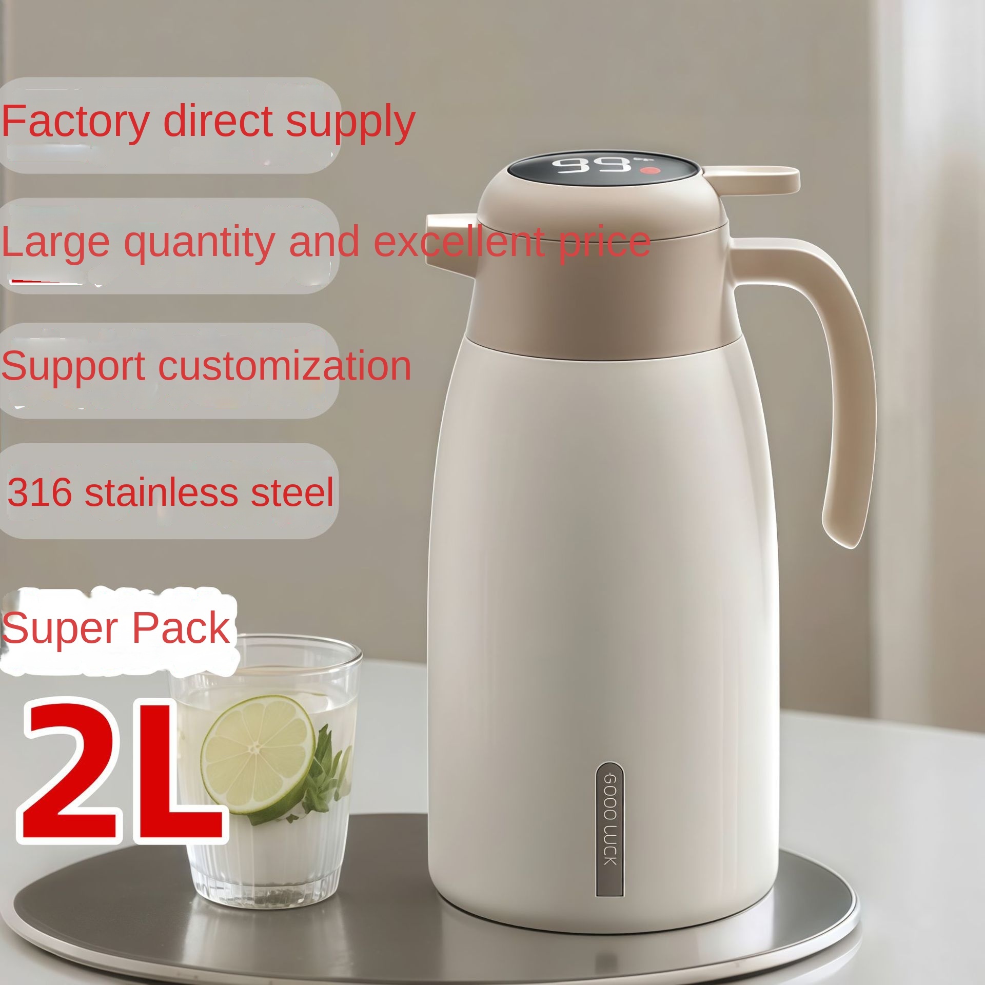 Wholesale Stainless Steel Double Wall Vacuum Flask Thermos 24-36 Hours Thermal Insulation Large Capacity Modern Design Hot/Cold view 2