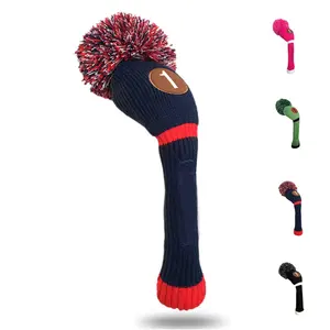 OEM Custom Golf Head Covers Knitted Woods Driver Fairway Hybrid Pom Head Cover Lavable Soft Kint Headcover 1 3 4 5