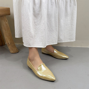 Chaussures <span class=keywords><strong>bateau</strong></span> grises pour femmes avec bout pointu Ladies' Casual Solid Patent Flat and Breathable <span class=keywords><strong>Slip</strong></span>-On Closure pour la saison d'automne - Product Image 4