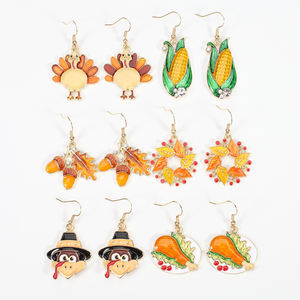 2023 Nieuwe Thanksgiving Dag Oorbellen Voor Vrouwen Meisjes Mode Sieraden Thanksgiving Paddenstoel Esdoornblad Kalkoen Corn Fall Oorbellen - Product Image 3