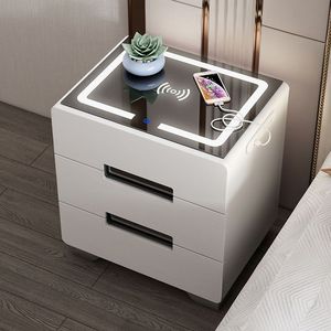 <b>Smart</b> Bedside Table With Fingerprint <b>Lock</b> Bluetooth Speaker Glass Top Modern Minimalist Design For Bedroom Home Use - Product Image 2