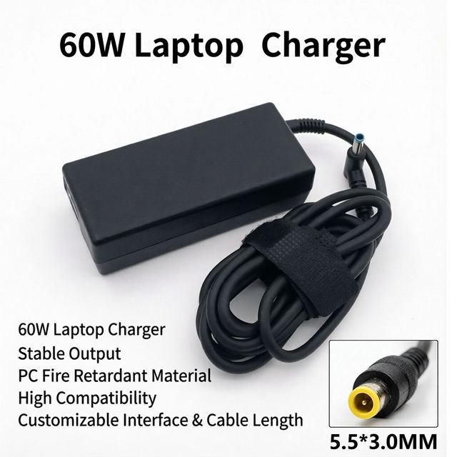 60W Fireproof Laptop Charger 19V 3.16A 5.5*3.0MM AC Adapter PD3.0 for Laptops