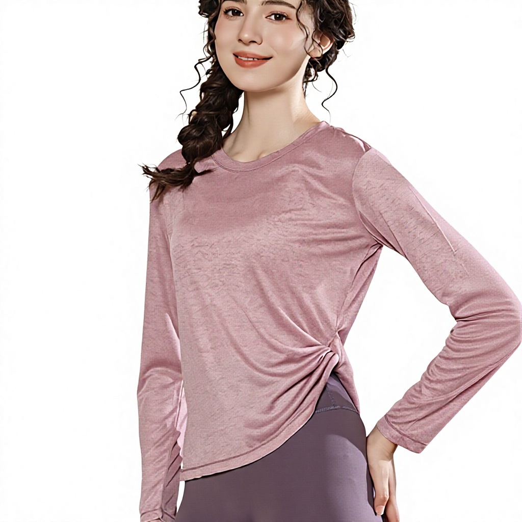 Breathable Lightweight 100% Polyester Yoga Top Slim-Fit Figure-Flattering Sports T-Shirt Pilates Running Workout Long-Sleeve