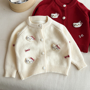 Tongxingyuan Girls Knitted <b>Cardigan</b> Autumn Winter 3D KT <b>Cat</b> Design Soft Full Sleeve Outerwear Trendy Style - Product Image 3