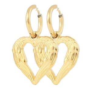 yunnique Heart Shape Gold Hoop <b>Earrings</b> With <b>Wing</b> Design 18K Purity Everyday Wear Dangle <b>Earrings</b> FY190221 - Product Image 5