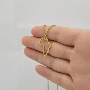 Collar <span class=keywords><strong>de</strong></span> acero inoxidable personalizado para mujer, cadena <span class=keywords><strong>de</strong></span> eslabones hueca, colgante con <span class=keywords><strong>mapa</strong></span> africano, Popular - Product Image 1