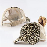 Gorra de béisbol vintage Y2K con estampado de leopardo, malla transpirable, cómoda para deportes al aire libre, gorra de camionero a la moda