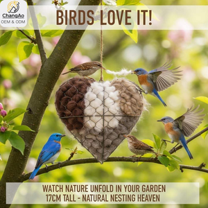 Nichoir en forme de cœur avec logo personnalisé, fabrication artisanale en fer, nid d'oiseau suspendu, fibre d'alpaga, décoration de jardin écologique, toutes saisons - Product Image 3