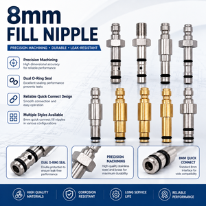 หัวเติมสแตนเลสสีเงิน Zimakyfa FP4-Q-S พร้อมวาล์วอะแดปเตอร์ชาร์จเร็ว ขนาด 8 มม. หัวเติมแบบเกลียว 1/8BSPP สำหรับแรงดันสูง - Product Image 4
