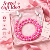 Câble de charge USB Type C 4 en 1 avec perles en forme de cœur rose, câble de transfert de données, cadeau mignon et tendance