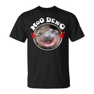 T-shirt Moo Deng Baby Hippo noir unisexe taille adulte S M L XL XXL - Product Image 1