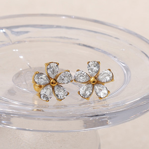 Pendientes con forma de flor, engaste de acero inoxidable para mujer, regalo, joyería elegante - Product Image 2