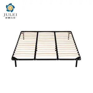 Sommier - Estrutura de cama de metal em tecido de microfibra King size fácil de montar com ripas de madeira