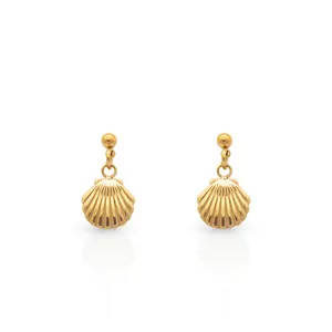 Chris April holiday style 316L stainless steel pvd gold plated water-proof shell shape drop earrings