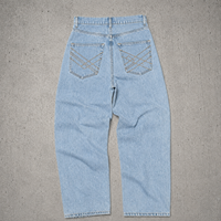 Fabricant de jeans baggy pour hommes sur mesure OEM, coupe large, délavage clair, avec coutures de poches arrière