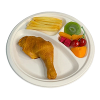 9 pouces 3 Compartiment Sugarcane Bagasse Plaque Ronde Conteneurs Compostables