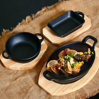 Plaque de cuisson classique en fonte écologique pour grillades, barbecue et sizzler, avec plateaux en bois