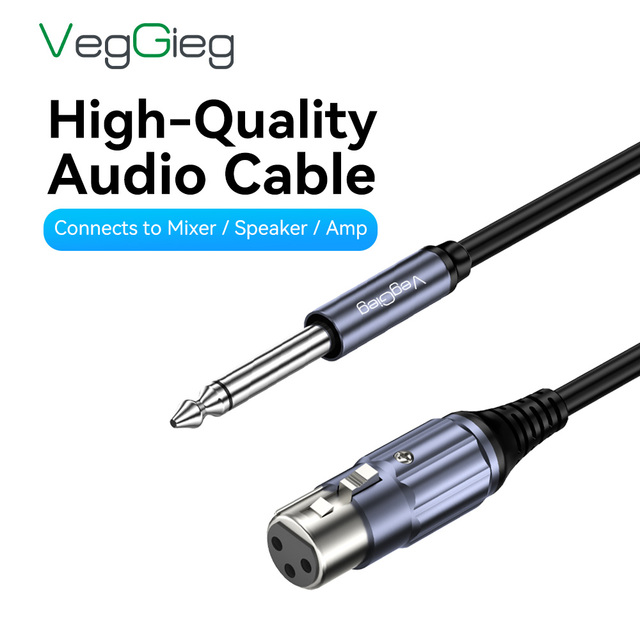 VegGieg 6.35mm TS Male to XLR Female Audio Cable High Quality Balanced Mic Cord for Mixer Speaker Amplifier Stage Equipment