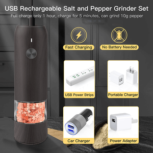2 in 1 Salt and <b>Pepper</b> Set USB Rechargeable One-button Automatic <b>Pepper</b> Mill Black Wood Grain - Product Image 6