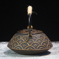 Théière en fonte classique de style japonais, motif poisson rouge noir, portable, écologique, anti-brûlure, avec poignée, GoldField