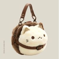 귀여운 고양이 봉제 인형 빨간색 만화 캐릭터 여성용 친환경 면 지퍼 크로스백 패션 메신저 백 폴리에스터 안감 데일리백